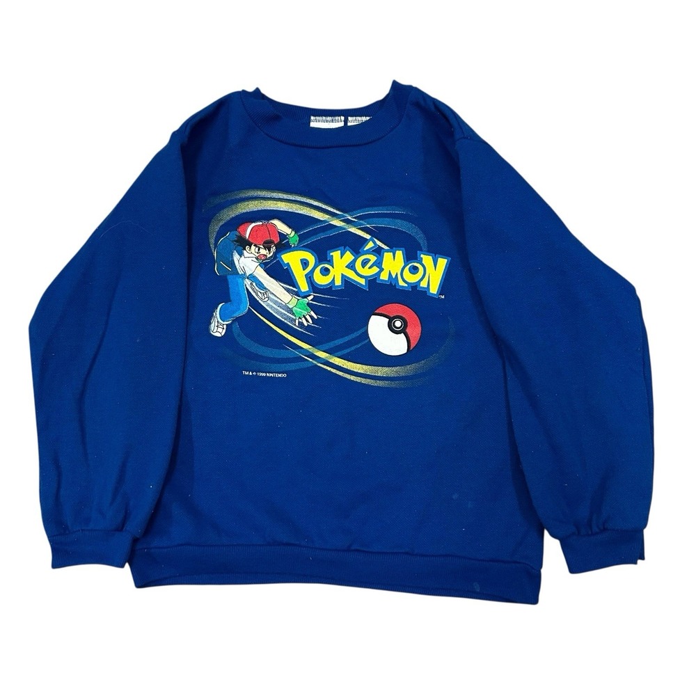 Vintage Pokemon Sweatshirt Kid's Size 7 Blue Pullover Crewneck Nintendo Youth